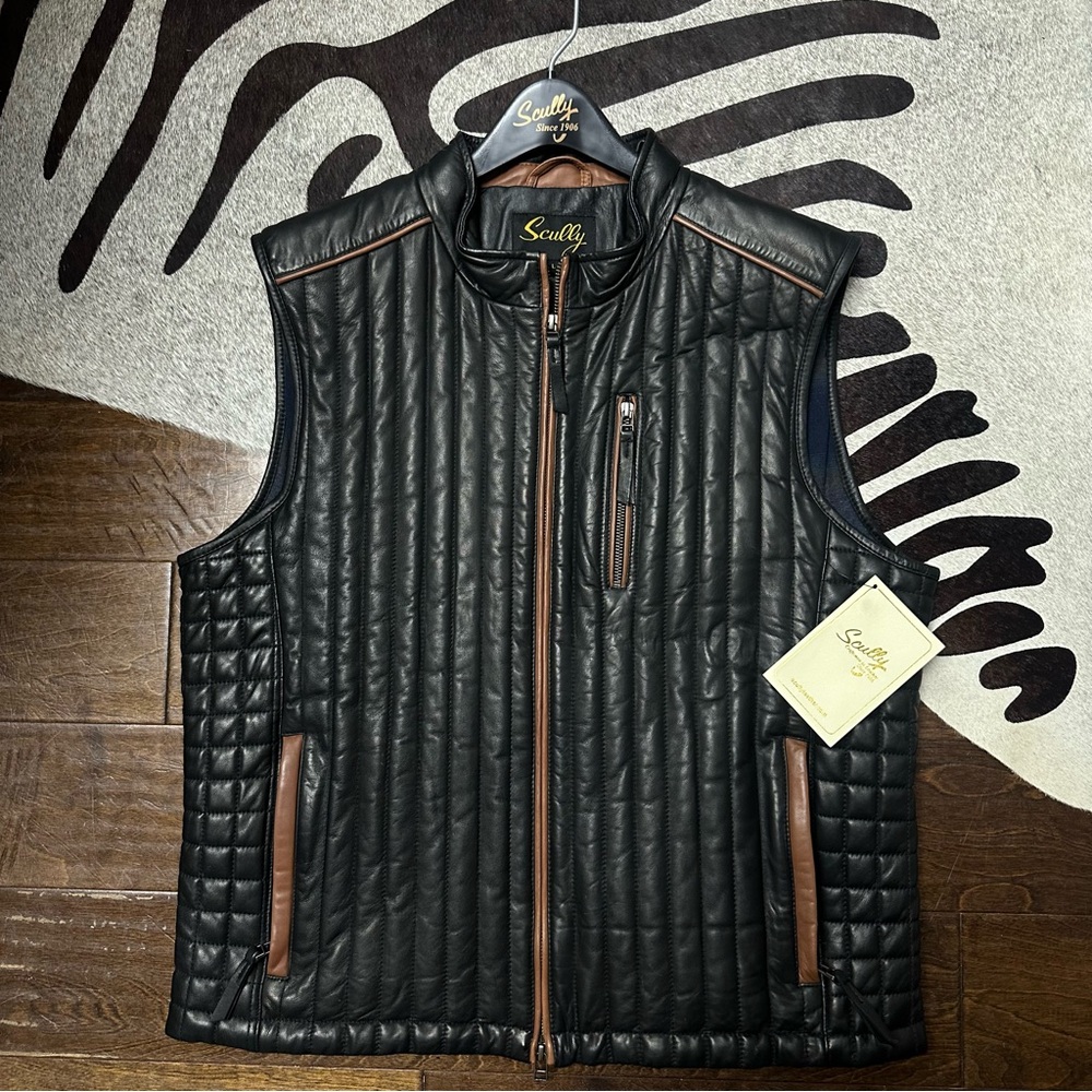 Scully Mens Black Italian Lamb Quilted Vest Size Large